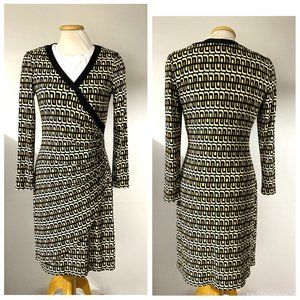 Frank Lyman Designs faux wrap long-sleeve dress 70s print Size 10
